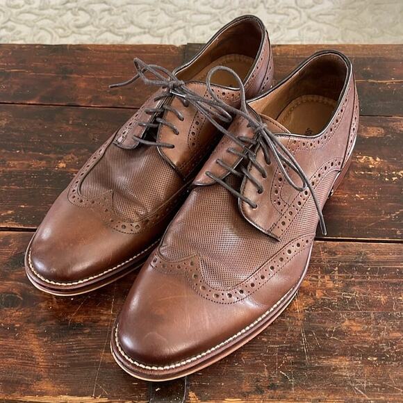 Men's Johnston & Murphy Conard Oak Calfskin Wingtip Shoes Size 10.5 - Picture 1 of 7